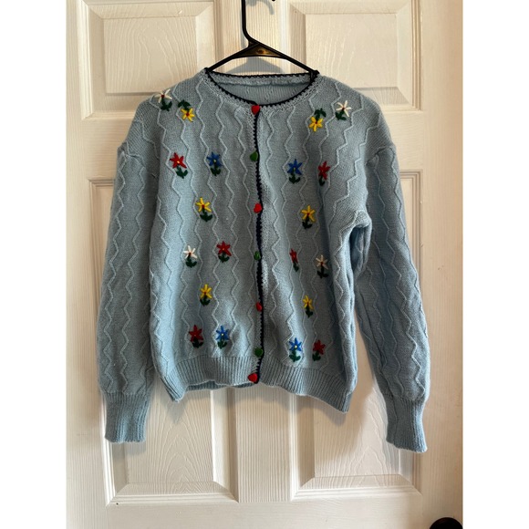 Other - Wool Blend Embroidered Floral Knit Cardigan Sweater Cottagecore Heart Buttons